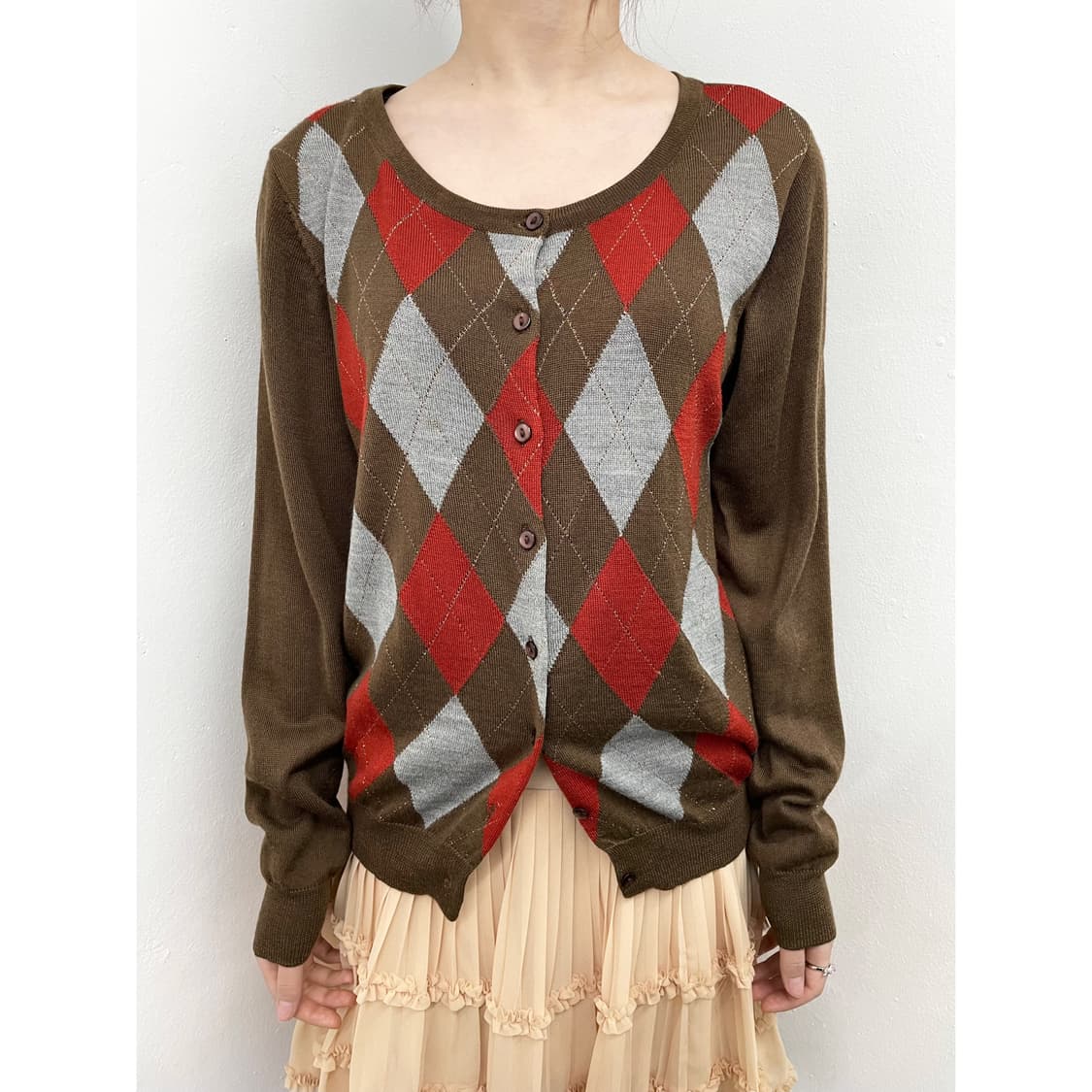 프레피 아가일 버튼 가디건 상품이미지1