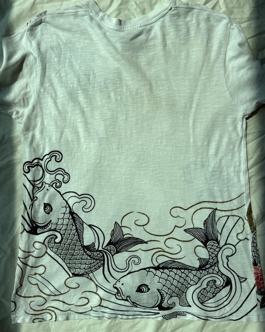 재패니즈 잉어 프린팅 티셔츠 화이트 오리엔탈 그래픽 상품이미지4