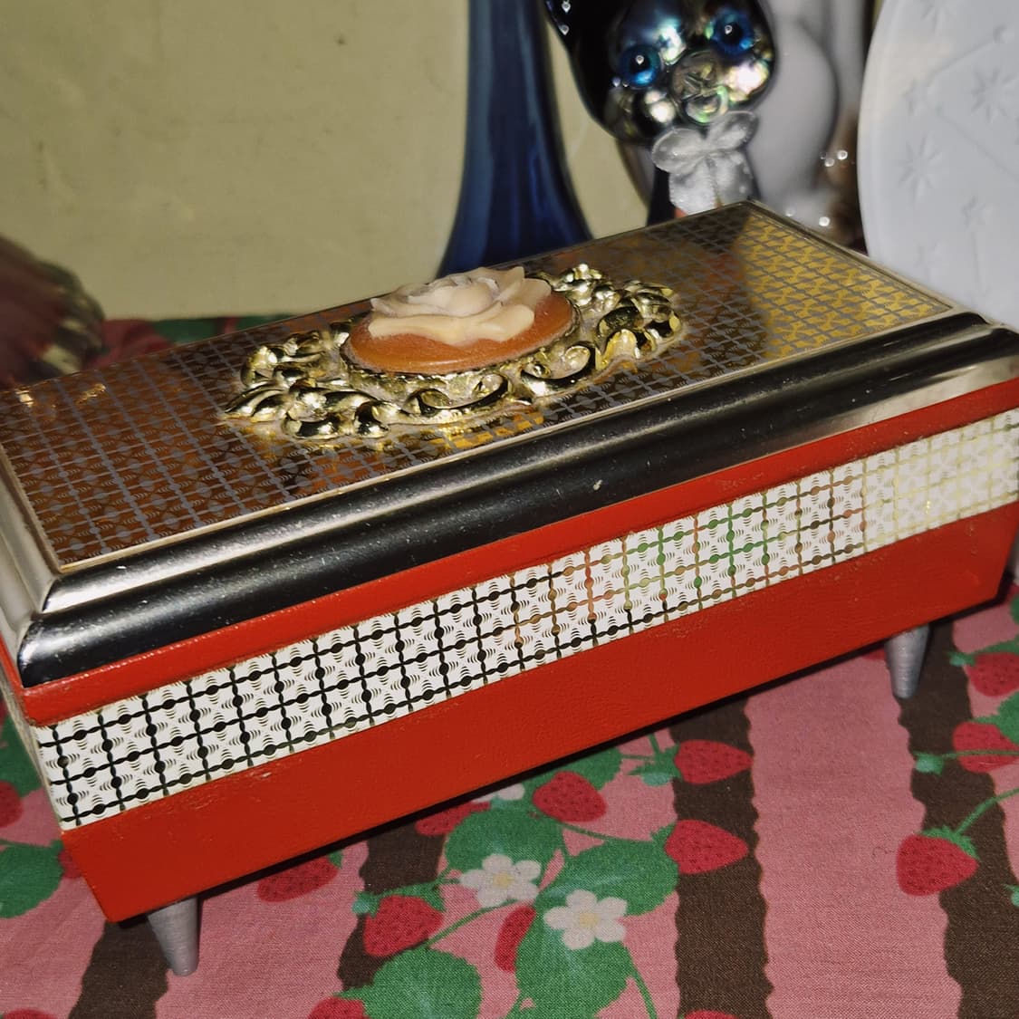 70s 실버 레더 로즈 카메오 오르골 보석함 상품이미지10