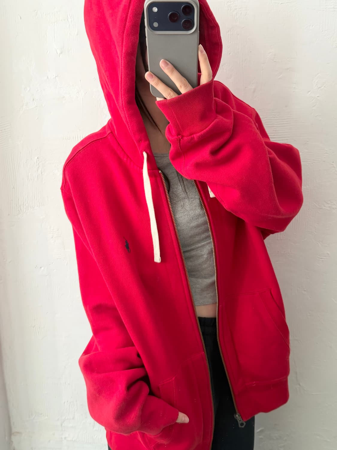 Polo 폴로 랄프로렌 레드 컬러 써멀 후드집업 상품이미지2