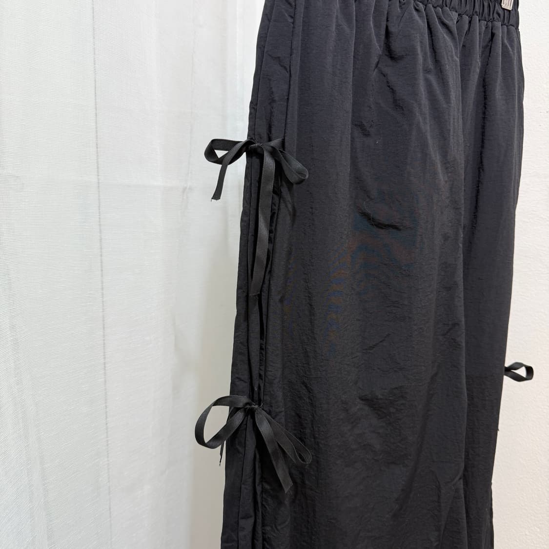 사이드리본 바스락 나일론 블랙롱치마 롱스커트 4464 상품이미지2