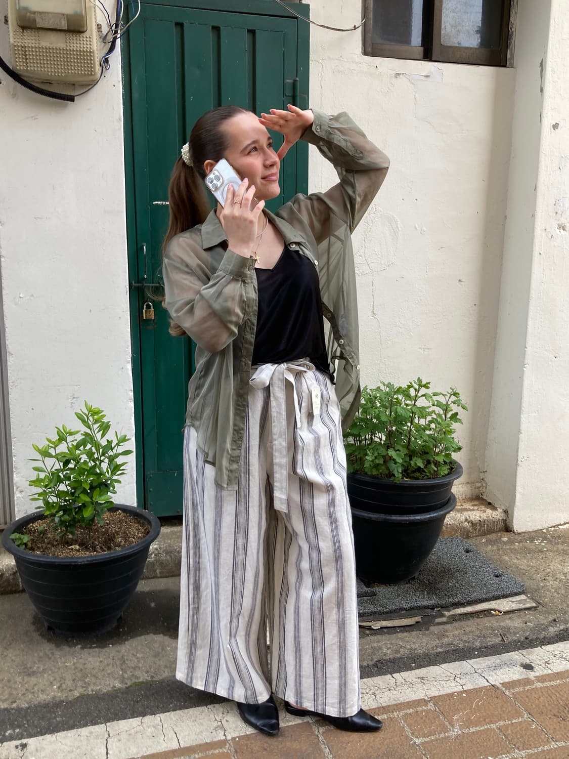 시스루 카키 실루엣 셔츠 상품이미지4