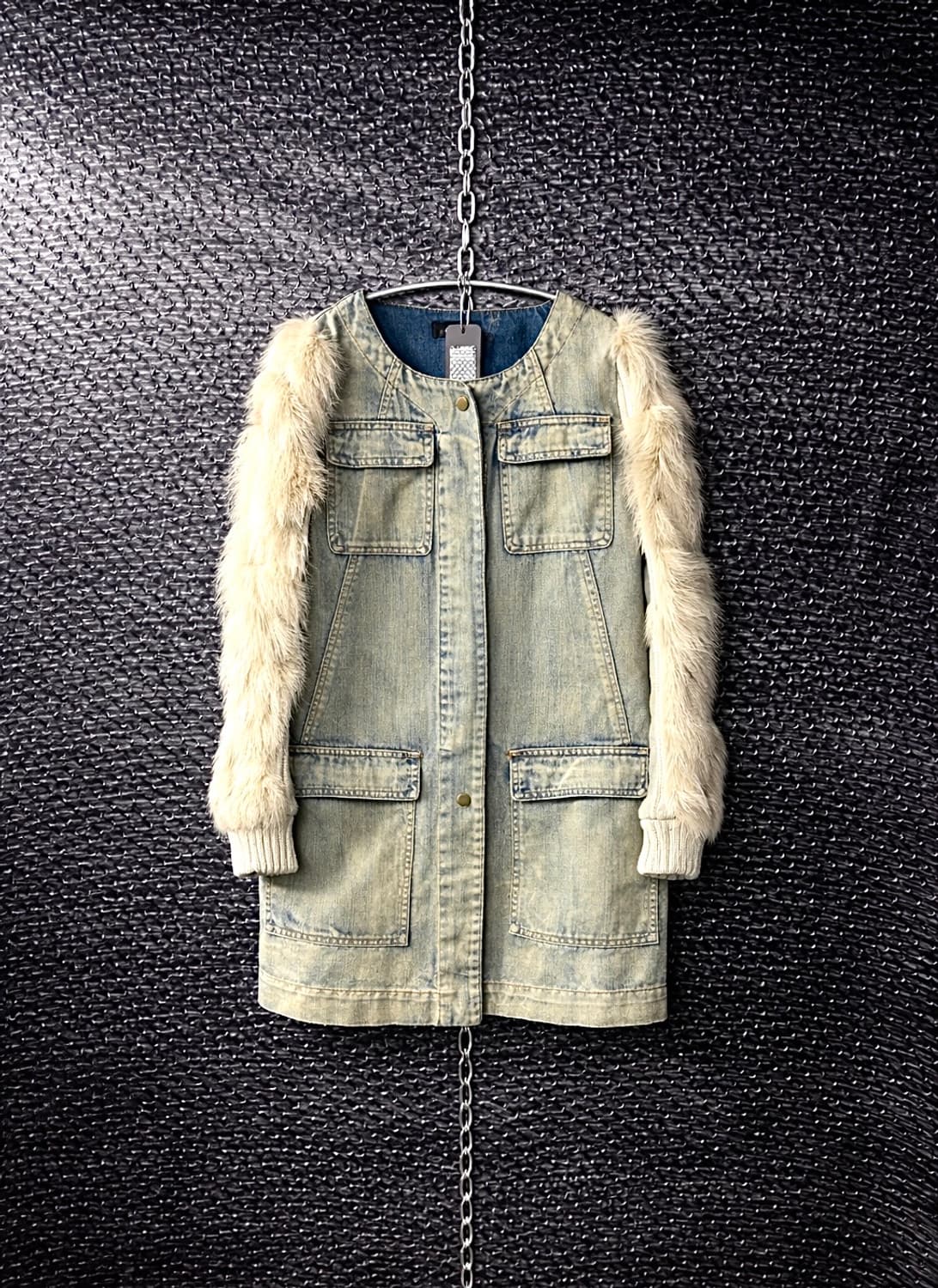 Poly style 데님 니트 퍼 슬리브 상품이미지1