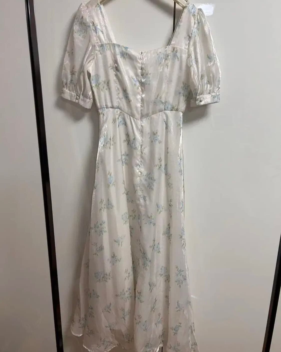 S사이즈) 신스덴 블루 플로랄 글로시 롱원피스 반팔스퀘어넥휴양지여름원피스 상품이미지9