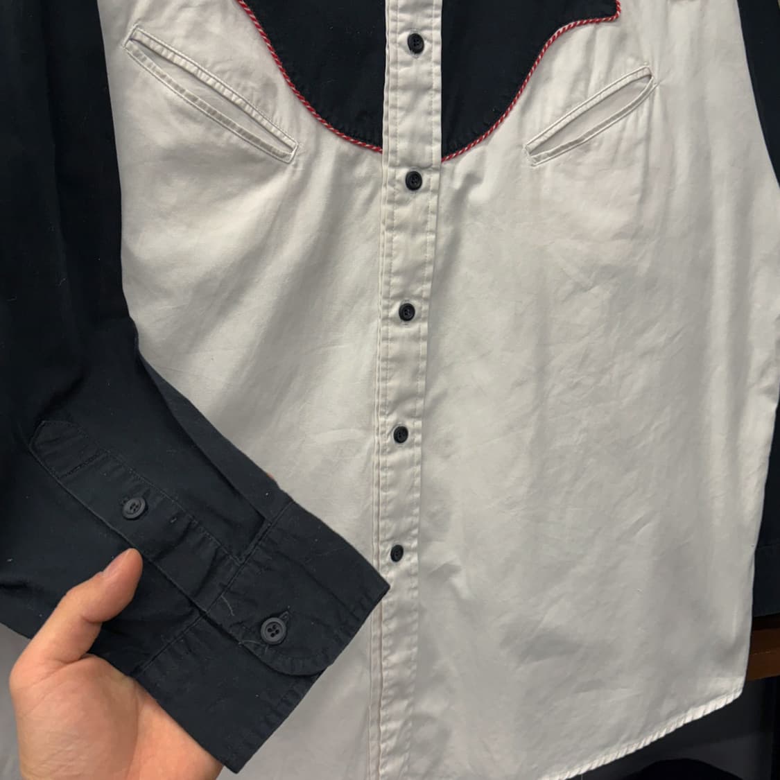 90s 팬핸들 슬림 웨이브 파이핑 요크 오버사이즈 웨스턴셔츠 N600 상품이미지4