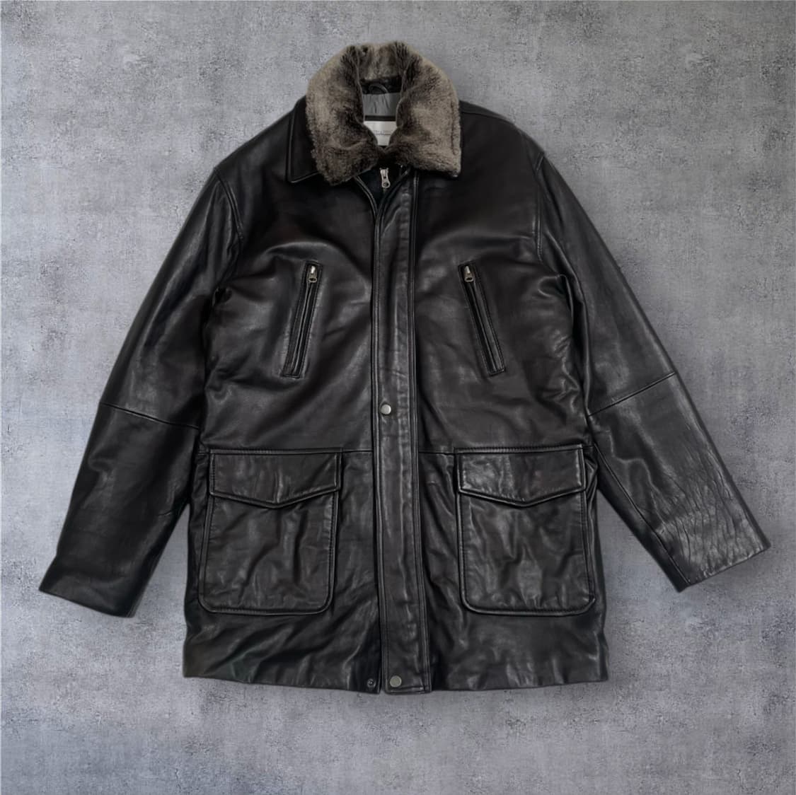 조셉앤페이스 Joseph & Feiss 블랙 천연가죽 퍼카라 하프코트 M 상품이미지1