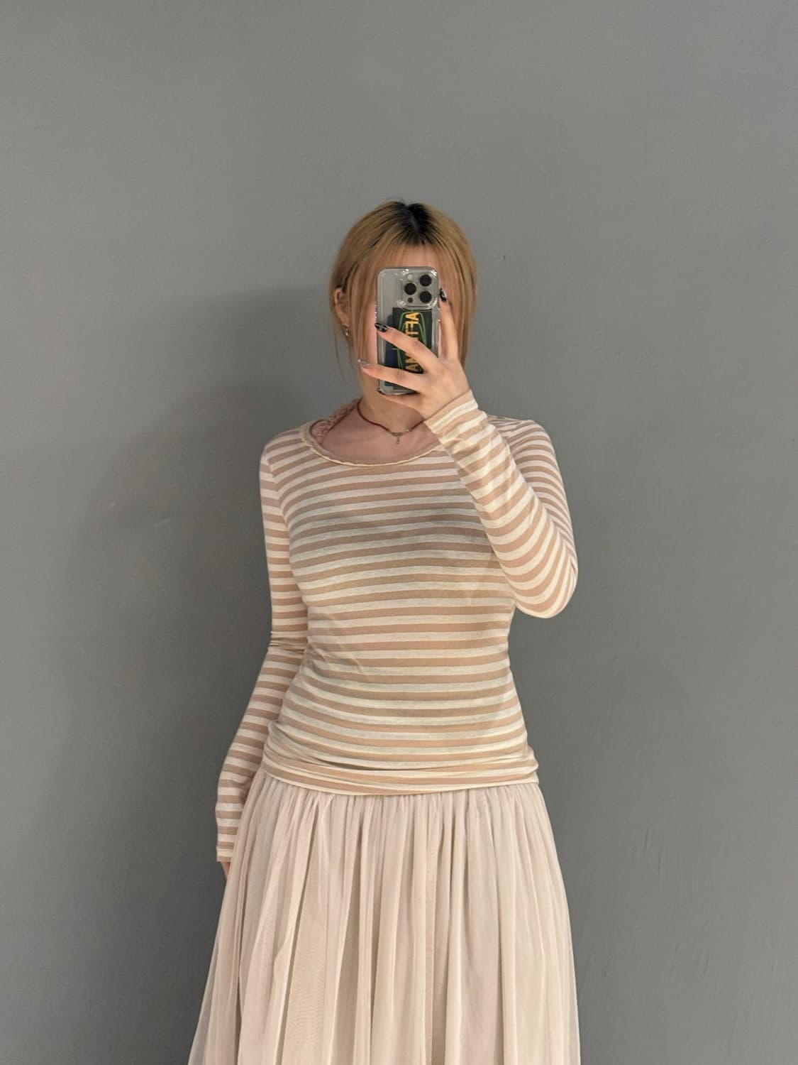 halter-neck point stripe long sleeve 상품이미지1