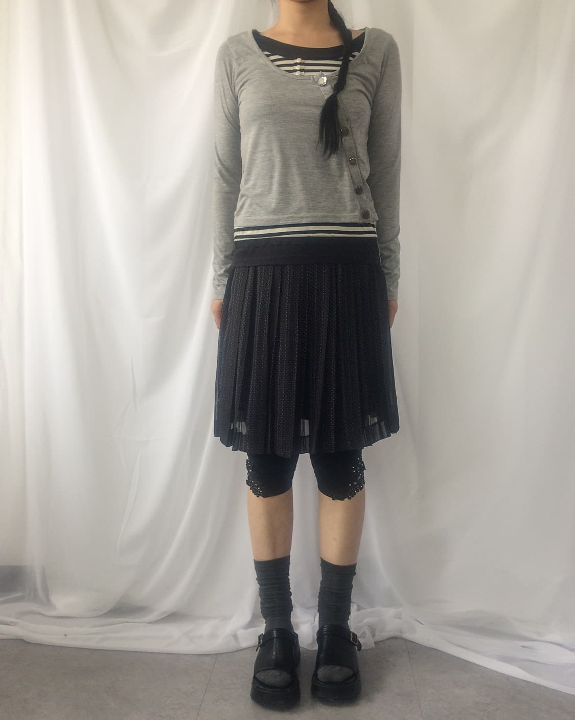 Dot pattern pleats midi skirt 상품이미지4