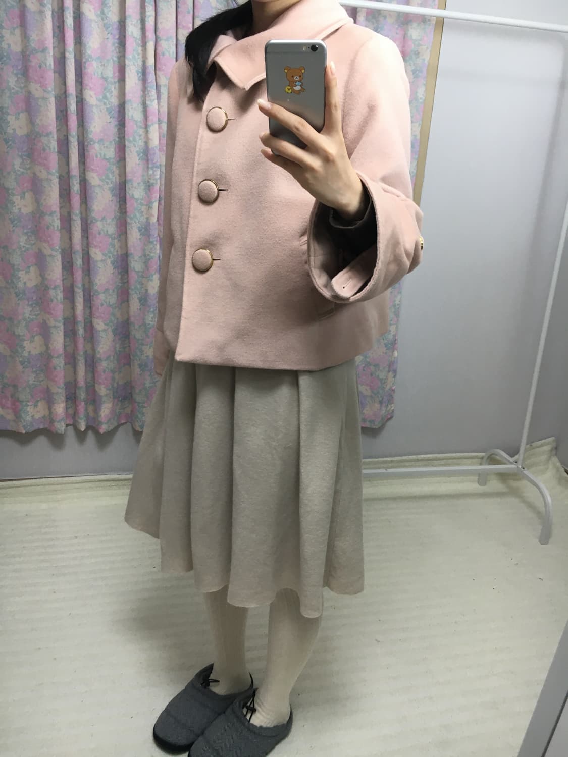 핑크 베이지 숏 코트 상품이미지4