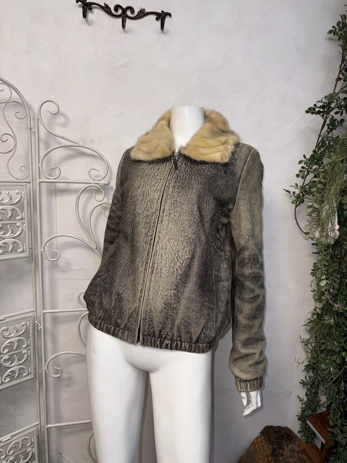 Aging gray mink fur collar goat skin jk 상품이미지5