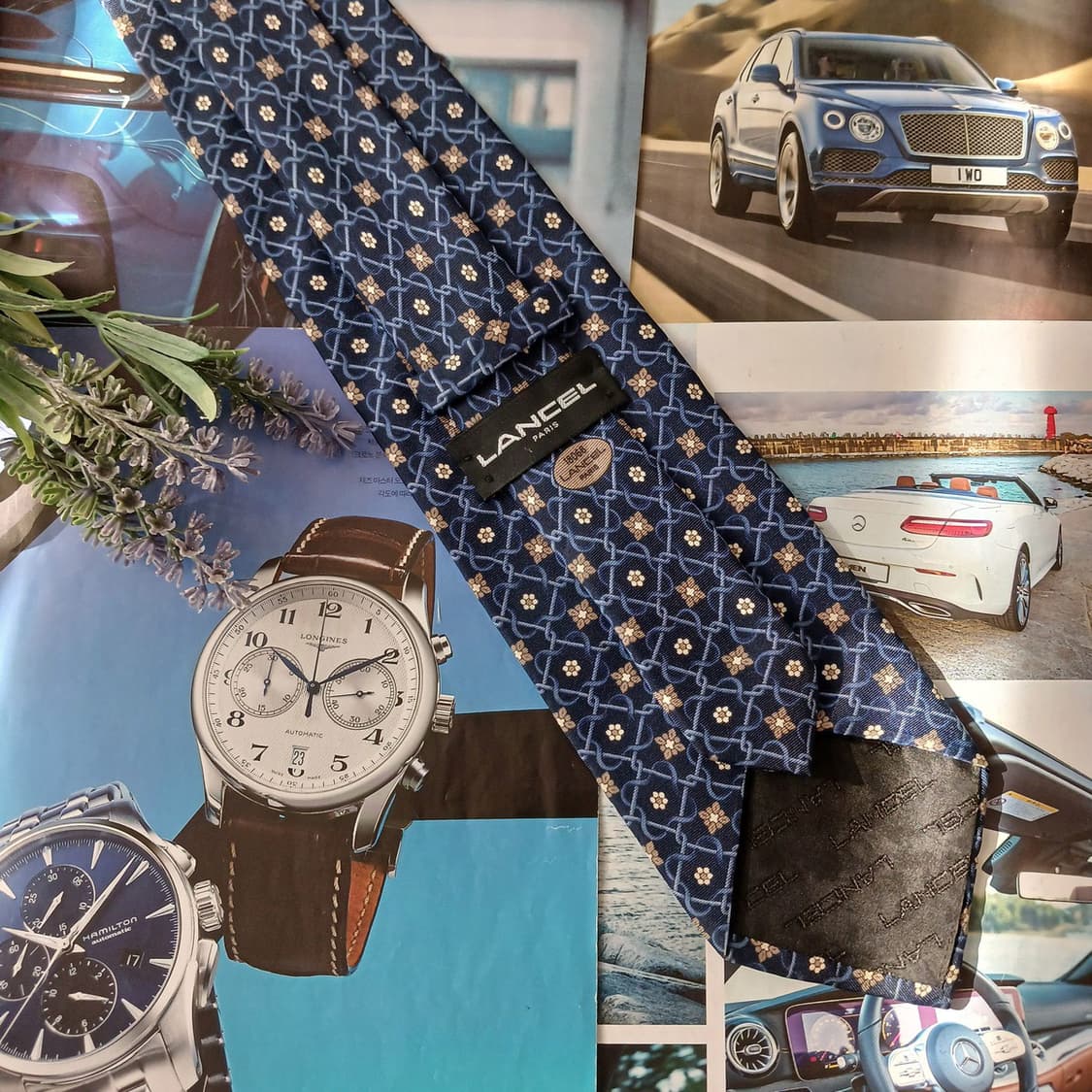 란셀 실크 네이비 L 모노그램 패턴 넥타이 9.2cm A등급 A18859 상품이미지2