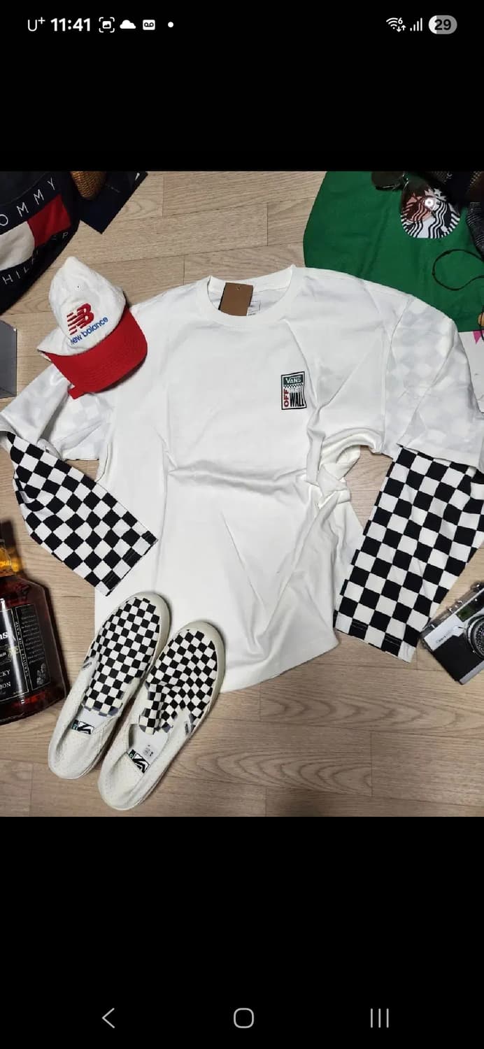 (새상품)VANS 오버핏 체커보드 긴팔 슬리브 티셔츠 상품이미지2
