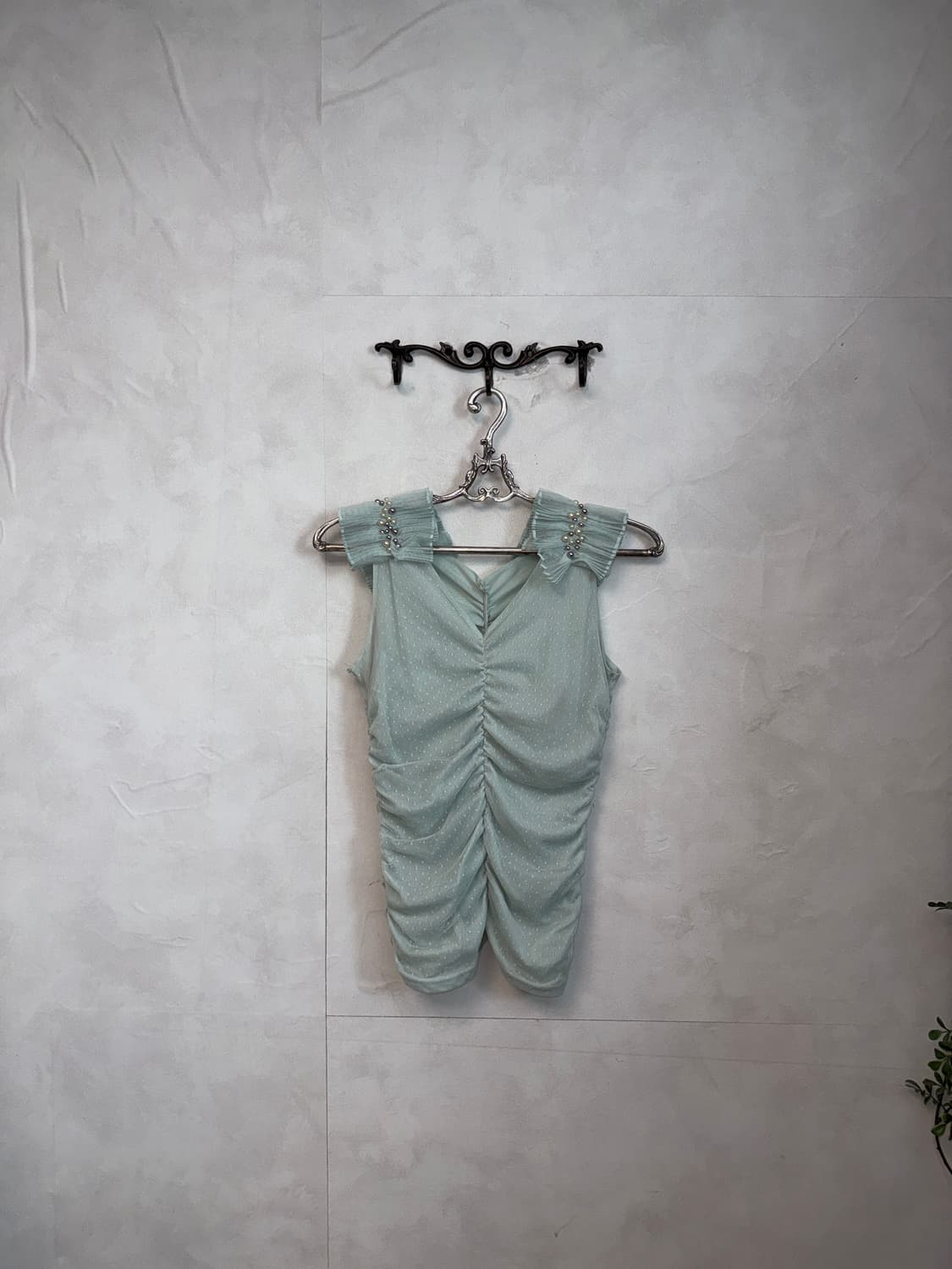Mint dot shirring pleats beads 슬리브리스 상품이미지6