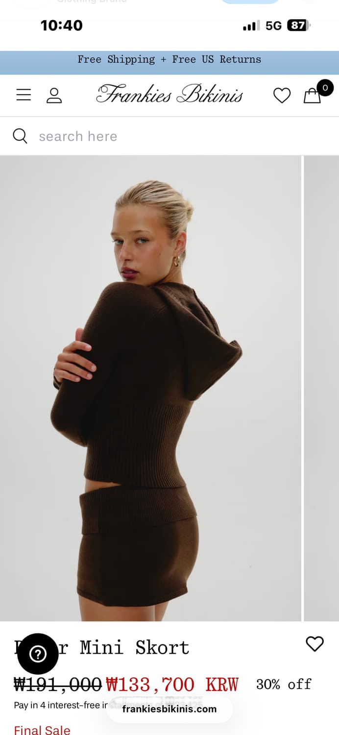 Frankis Bikini Briar mini skort 니트치마 새상품 상품이미지3