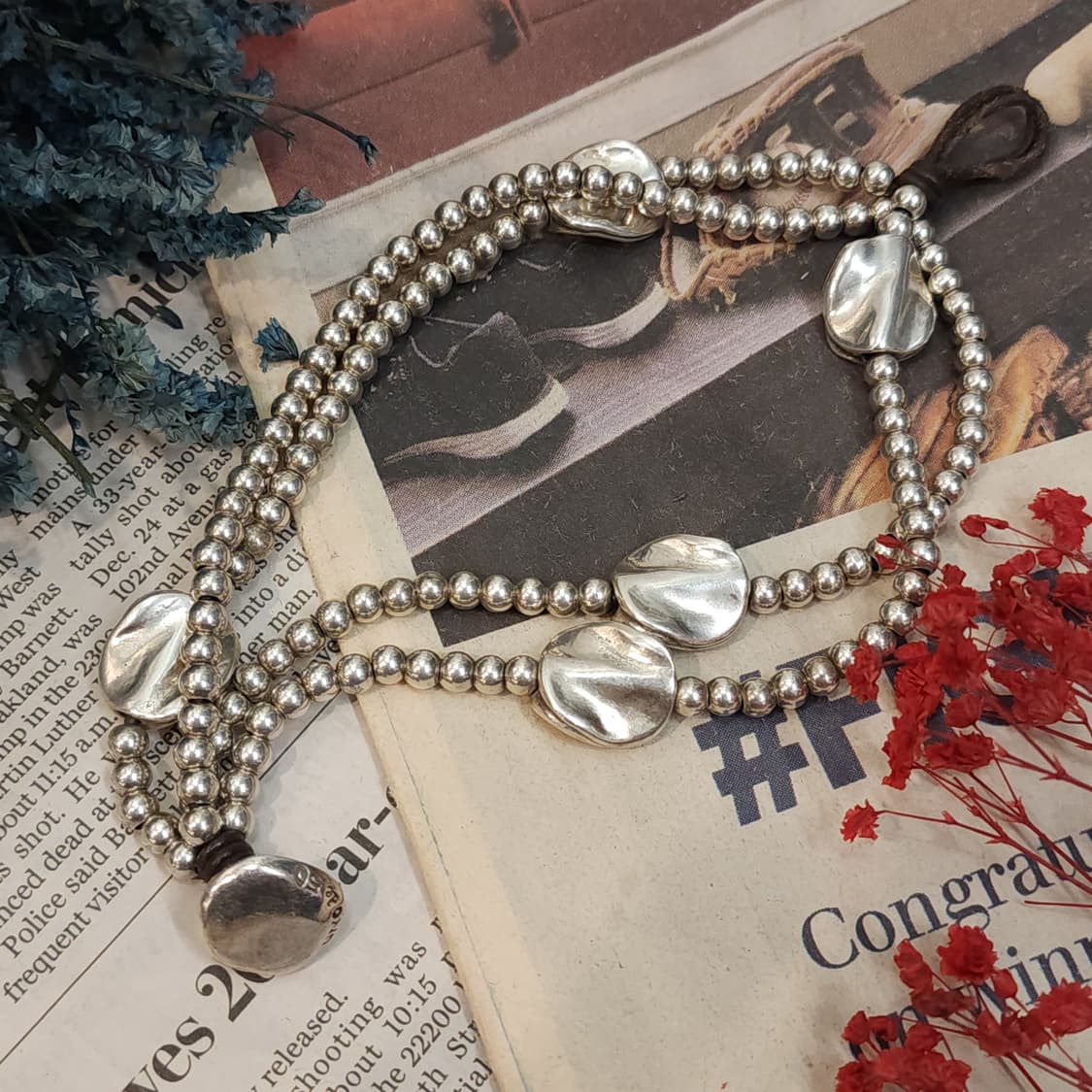 90s 프랑스 빈티지 팔찌 물방울 참 실버 비즈 팔찌 빈티지 팔찌 상품이미지3