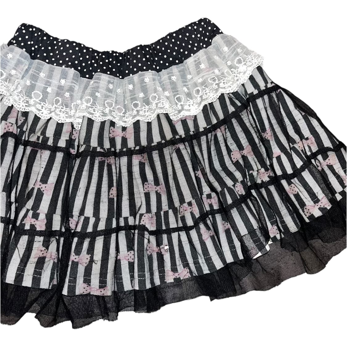 리본프린팅 레이스 스트라이프 밴딩 스커트 갸루y2k키치 상품이미지2