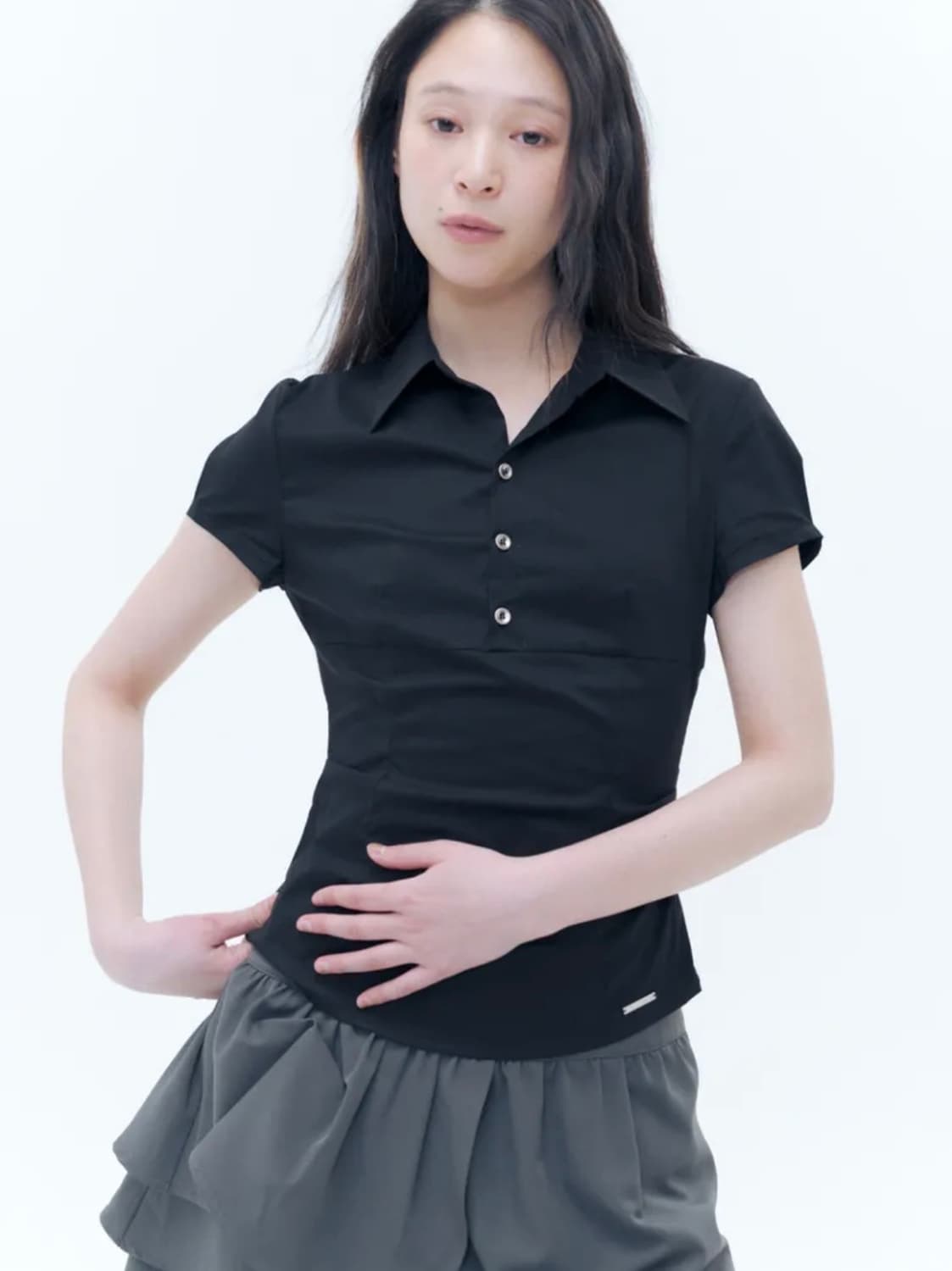 미세키서울 Fitted cap sleeves shirts BLACK 상품이미지1