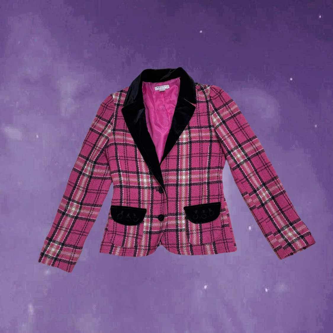 빈티지 벨벳블랙카라 핑크체크자켓 상품이미지1