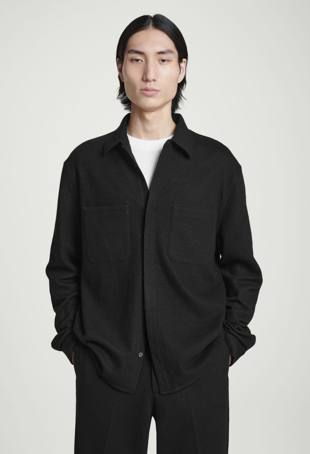 [L] COS 코스 릴렉스드 보일드 울 오버 셔츠 블랙 상품이미지2
