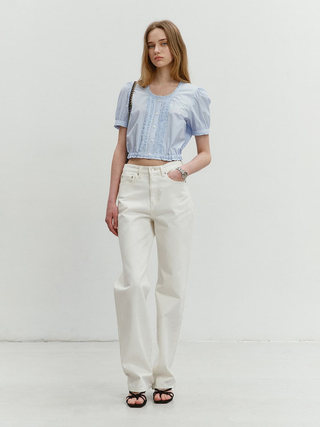 던스트 SHIRRING RIBBONED BLOUSE 블라우스 m 상품이미지2