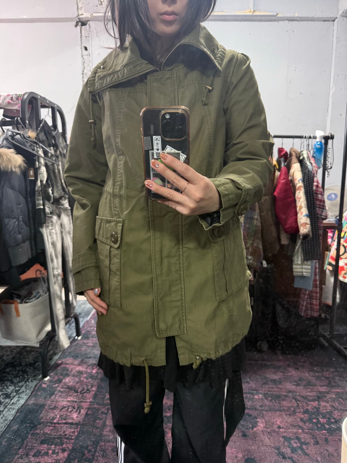 투지퍼 하이넥 카키 야상 상품이미지1