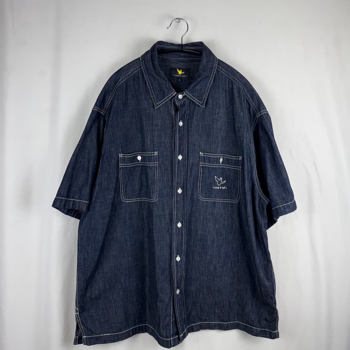 (M) 와릿이즌 셔츠 엔젤 자수 데님 투포켓 반팔셔츠 상품이미지2