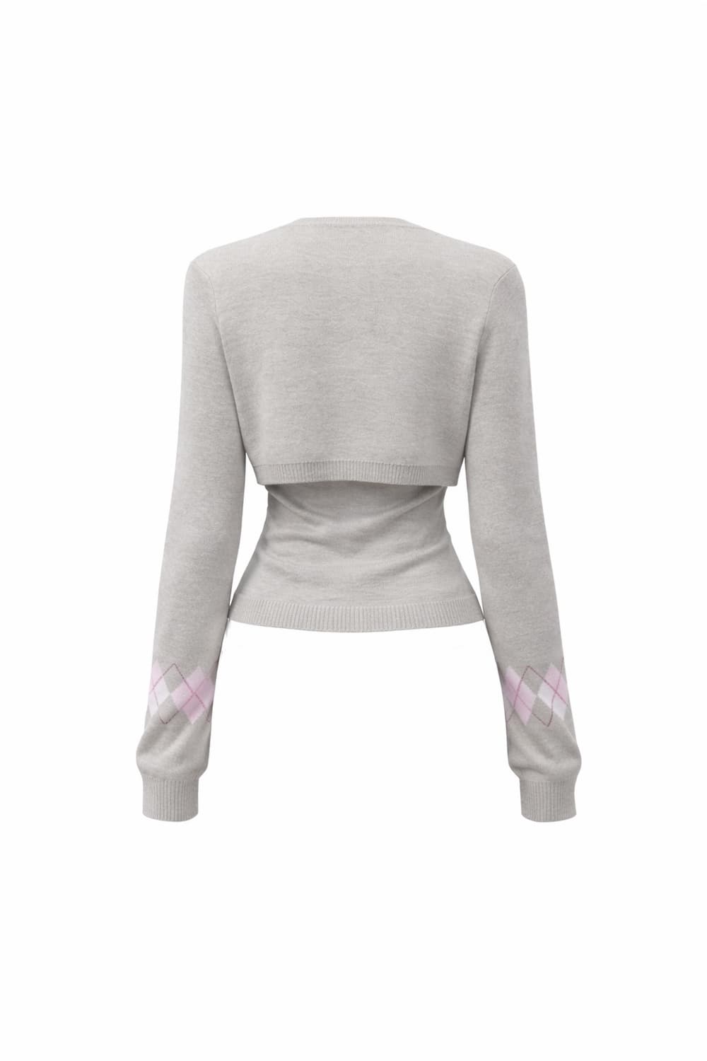 아가일 크롭 니트 가디건 투피스세트 ( 그레이 ) 상품이미지3