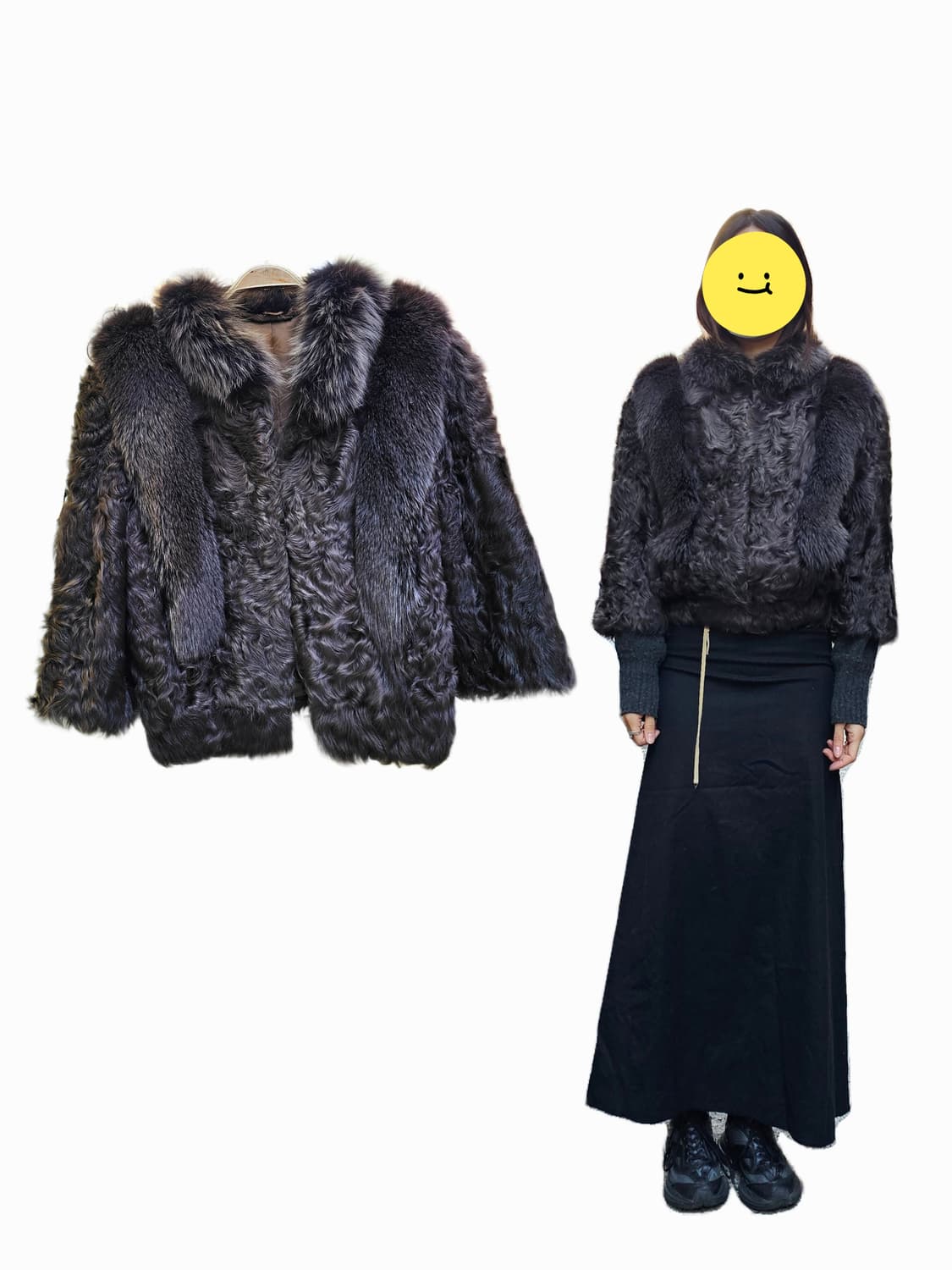 퍼플 딥그레이 램스&폭스 퍼 숏 봄버 상품이미지1