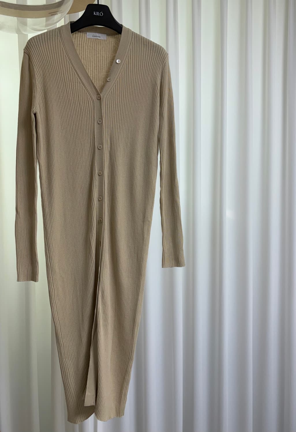 레미 slim fit rib-kint long cardigan - 베이지 상품이미지8