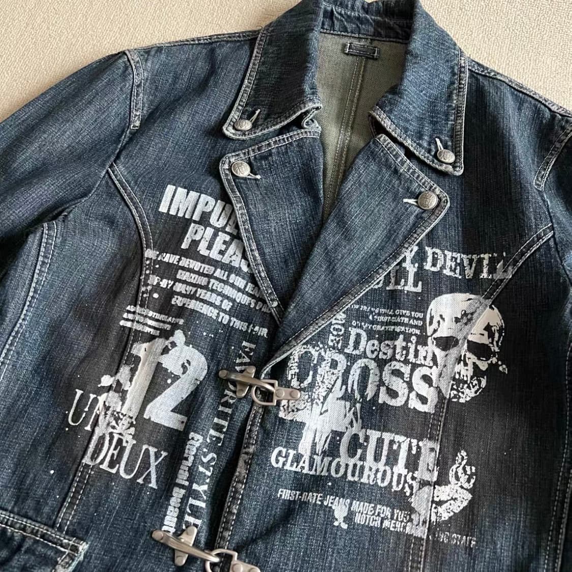 Japan VintageY2K 그래피티 고스 데님 블레이저 상품이미지3