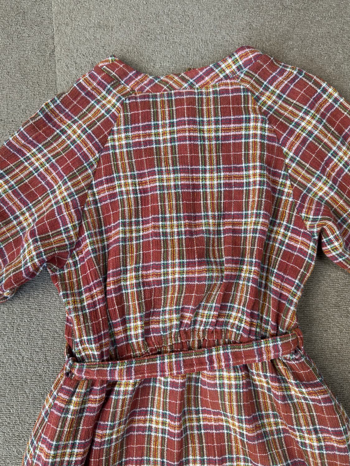 레트로 체크 벨티드 카라 원피스 상품이미지6