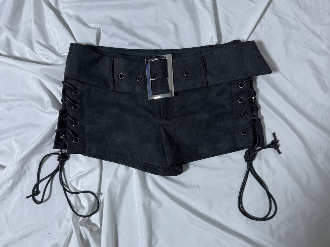 Shein 레이스업 벨티드 레더 쇼츠 y2k 펑크 웨스턴 lgb goa 상품이미지1