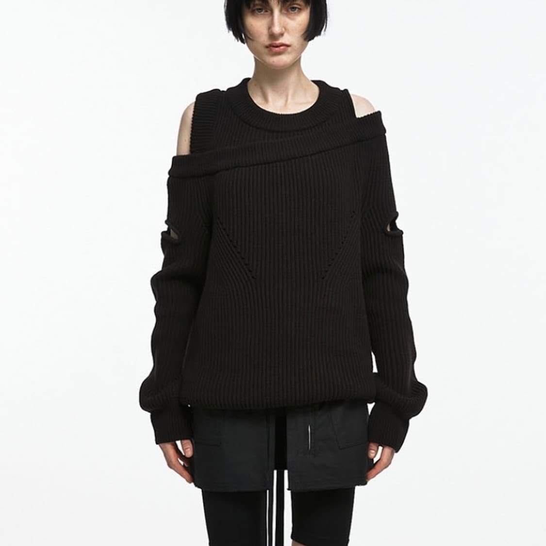나체 ASYMMETRIC LAYERED KNIT / black 상품이미지1
