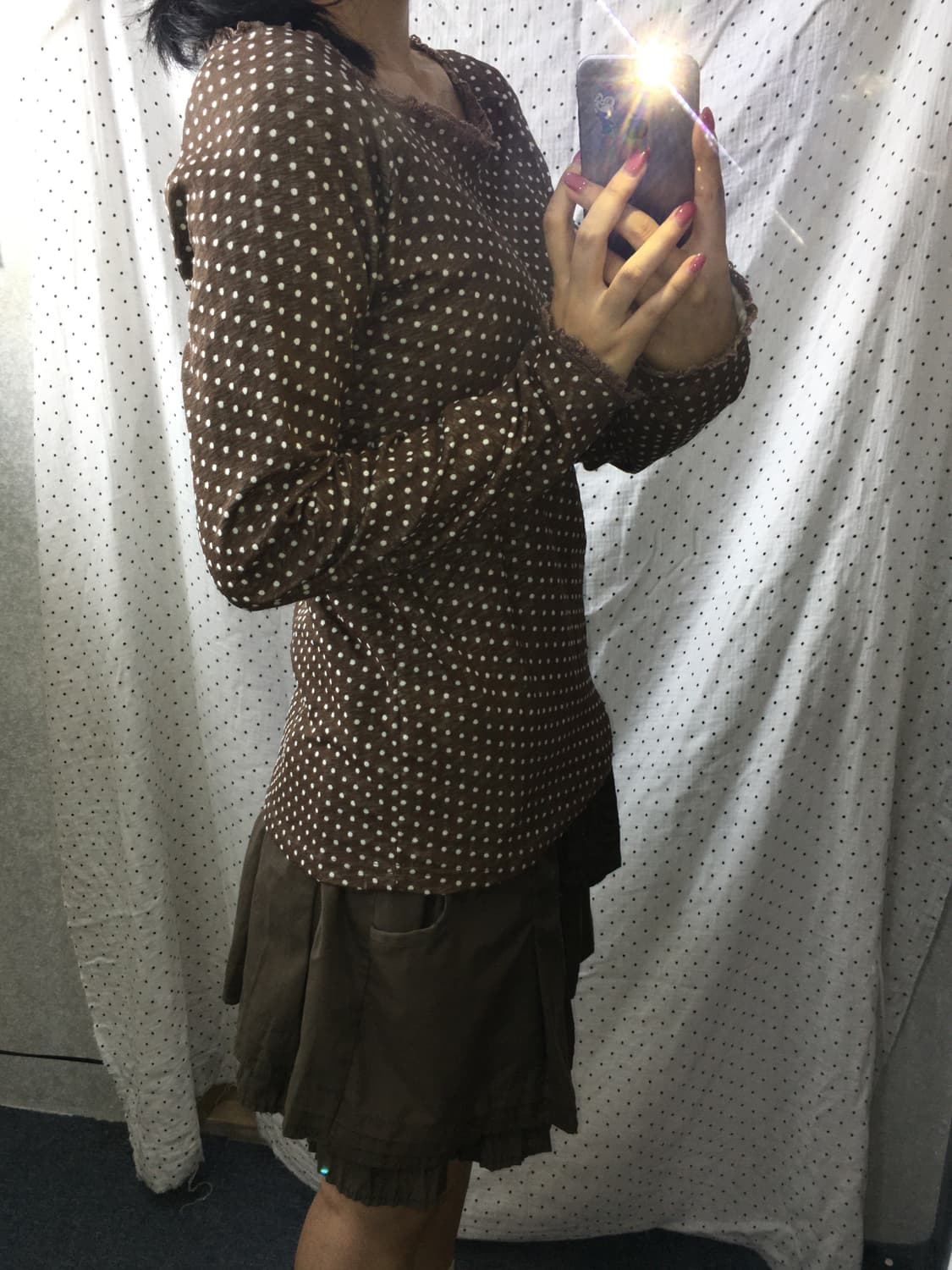 브라운 도트 긴소매 티셔츠 상품이미지3