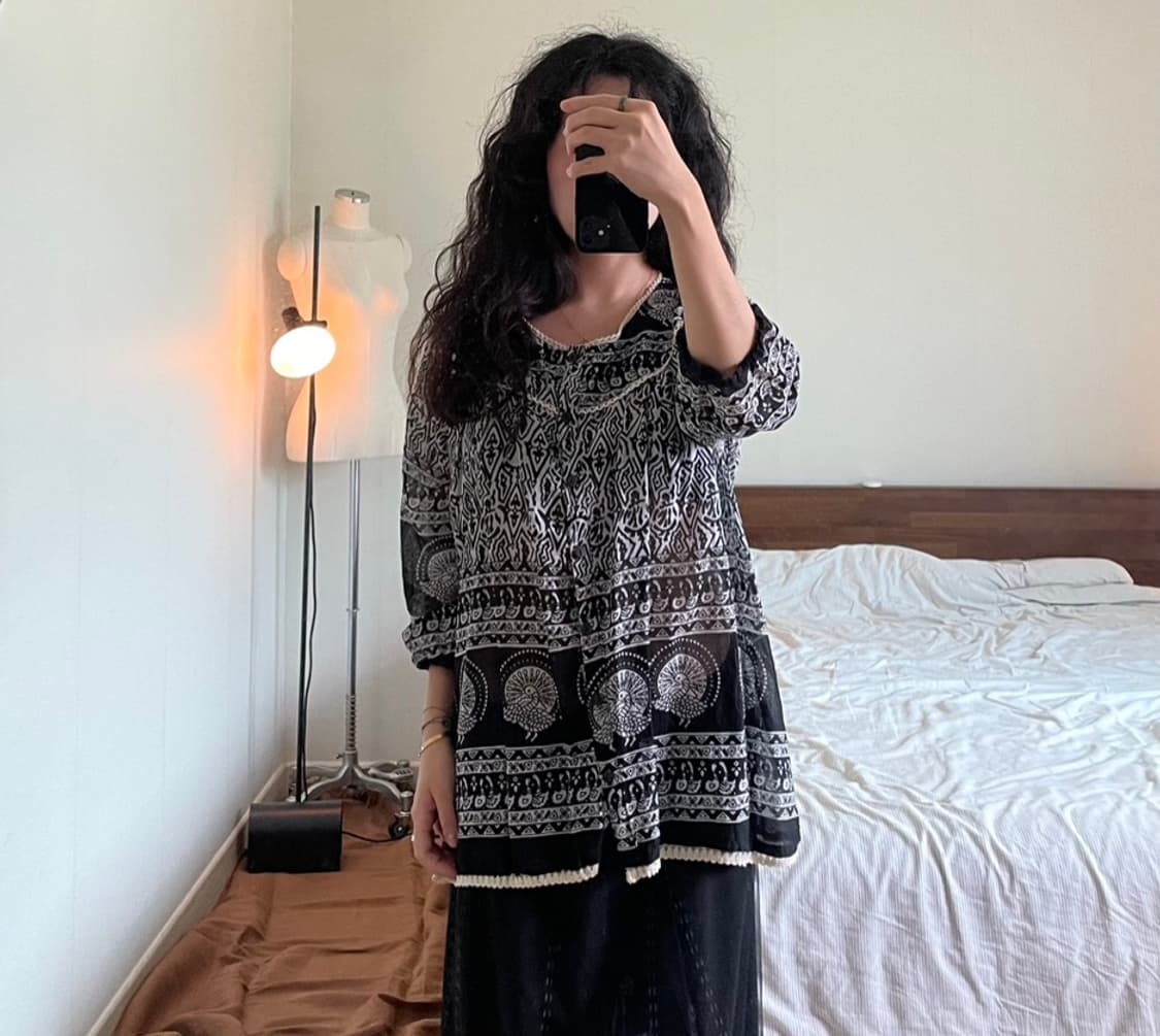블랙 페이즐리 패턴 보헤미안 블라우스 상품이미지6