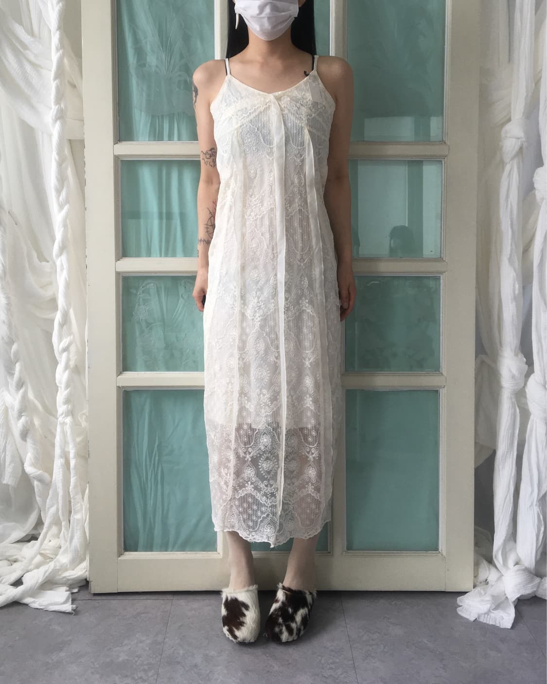Ornament pattern lace long sleeveless on 상품이미지7