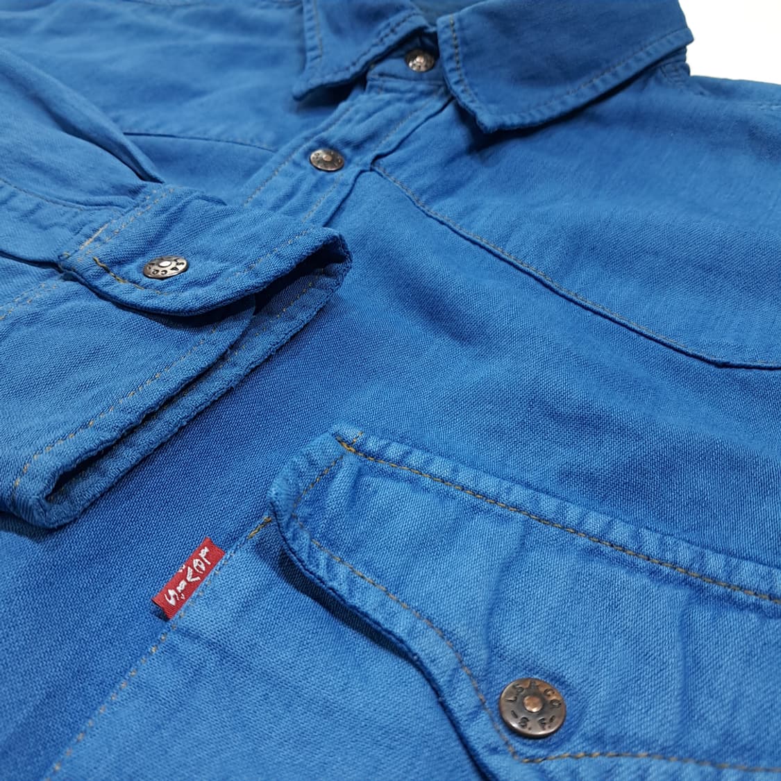 CL751 XL 리바이스 90s 코튼 웨스턴스냅 블루 데님셔츠 남방 상품이미지4