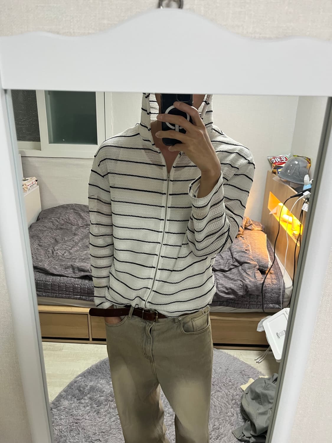 스트라이프 후드 집업 가디건 상품이미지1
