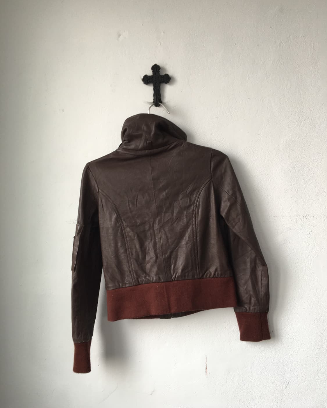 Lamb skin high neck bomber leather jacke 상품이미지2