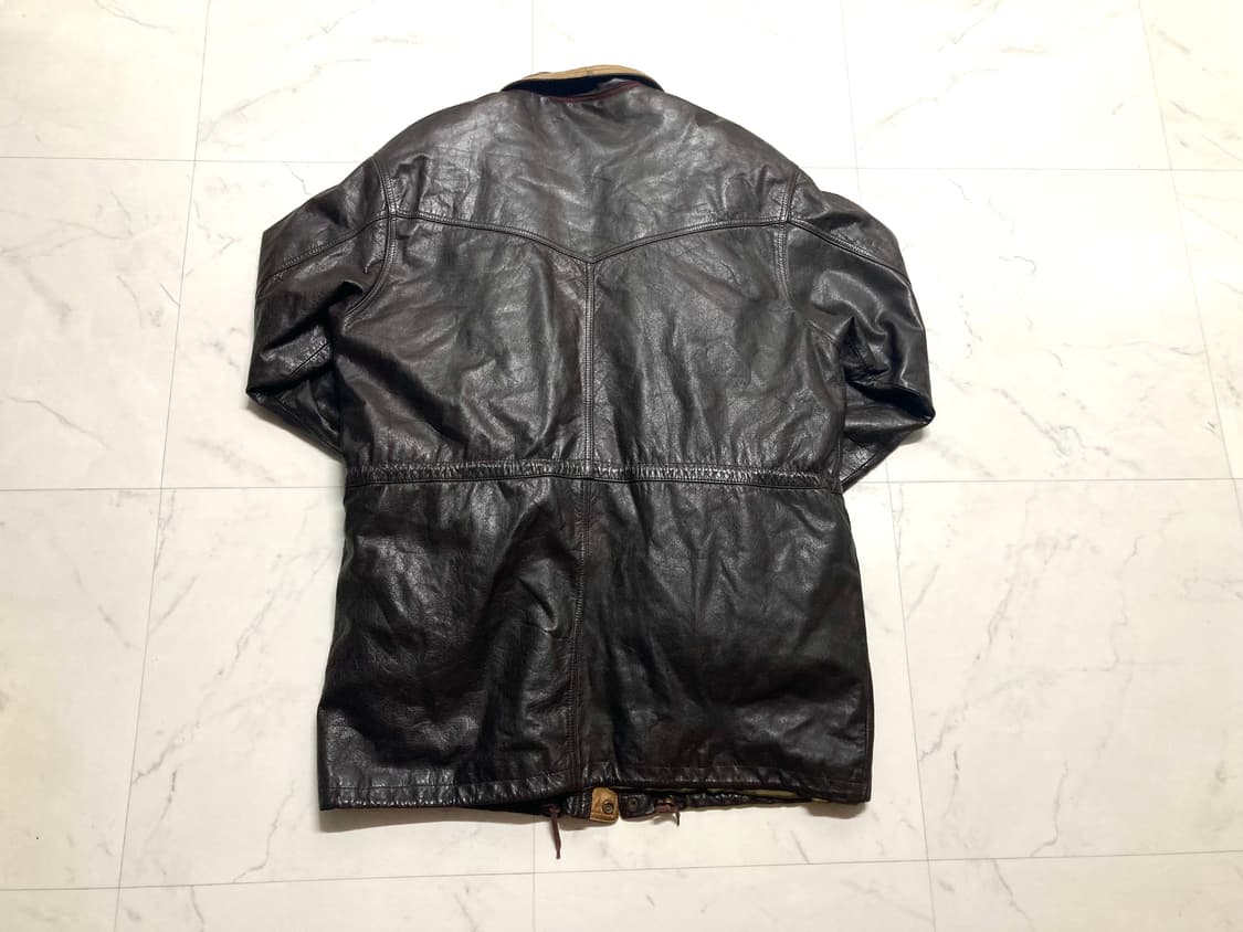 90s 올아메리칸 구스다운 소가죽 사파리 레더 자켓 105-110 상품이미지2