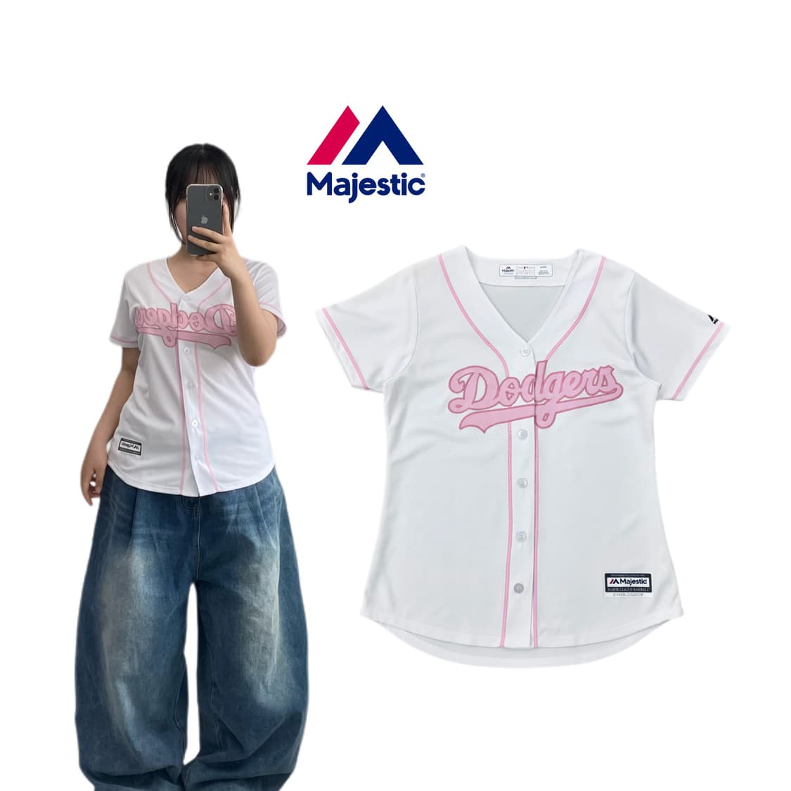 마제스틱 LA다저스 흰핑 베이스볼 유니폼 져지 상품이미지1