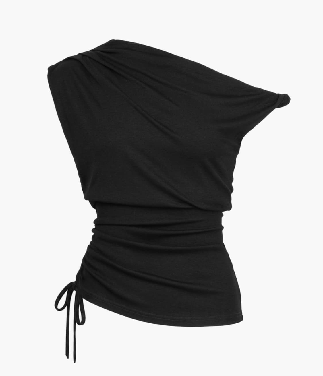 러프넥 Twist Strap Shirring Top 블랙 상품이미지4