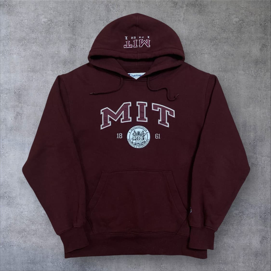 챔피온 MIT 빅로고 버건디 후드티 상품이미지1