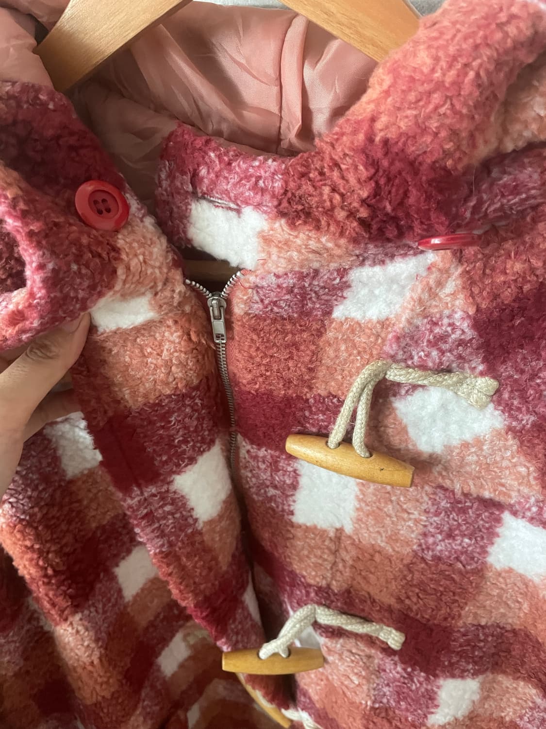 모리걸 빈티지 체크 떡볶이 후드 코트 💗♥️ 상품이미지4