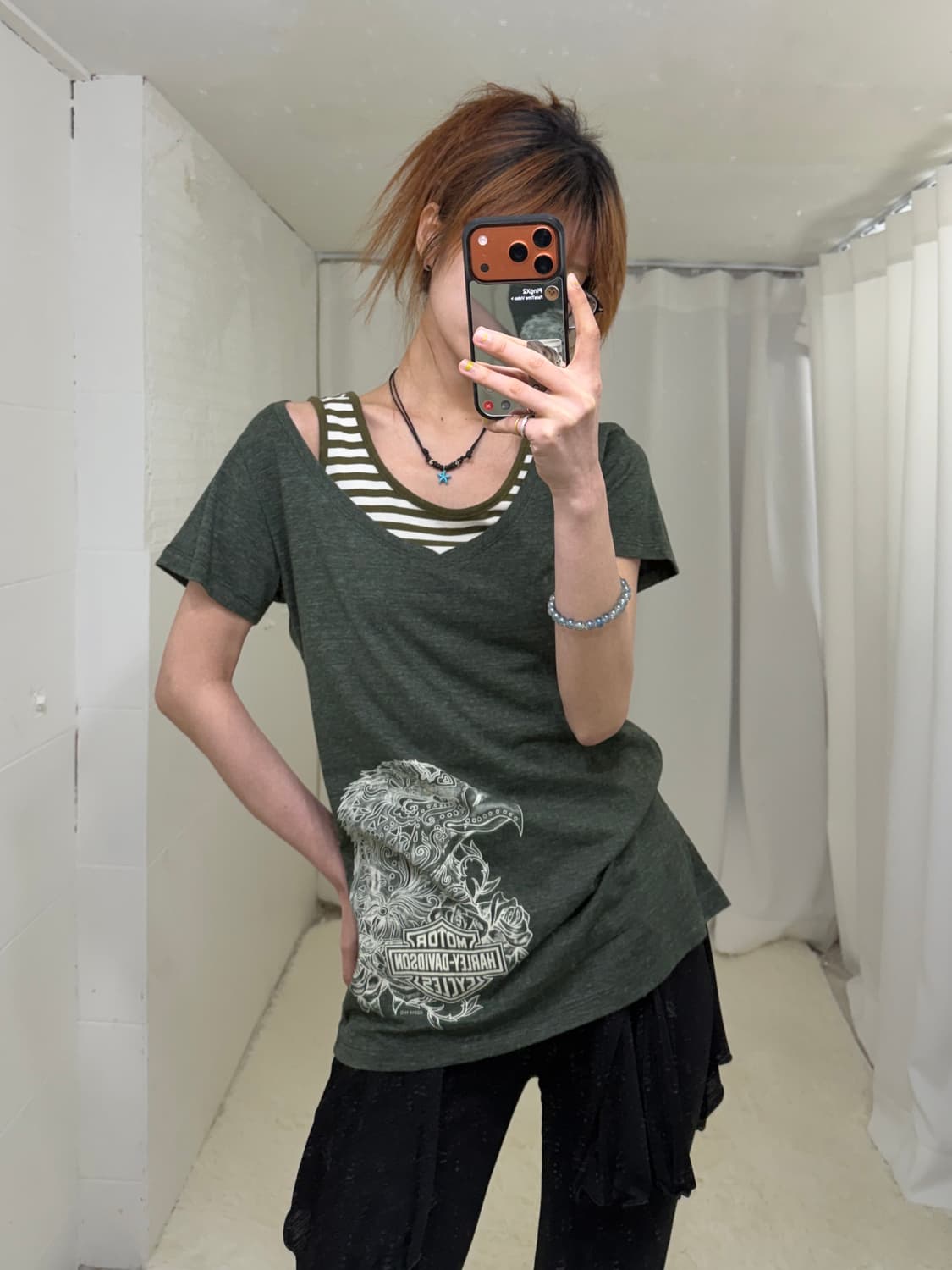 (상의 세트) 할리데이비슨 히피 브이넥 반팔 + 스트라이프 나시 상품이미지2