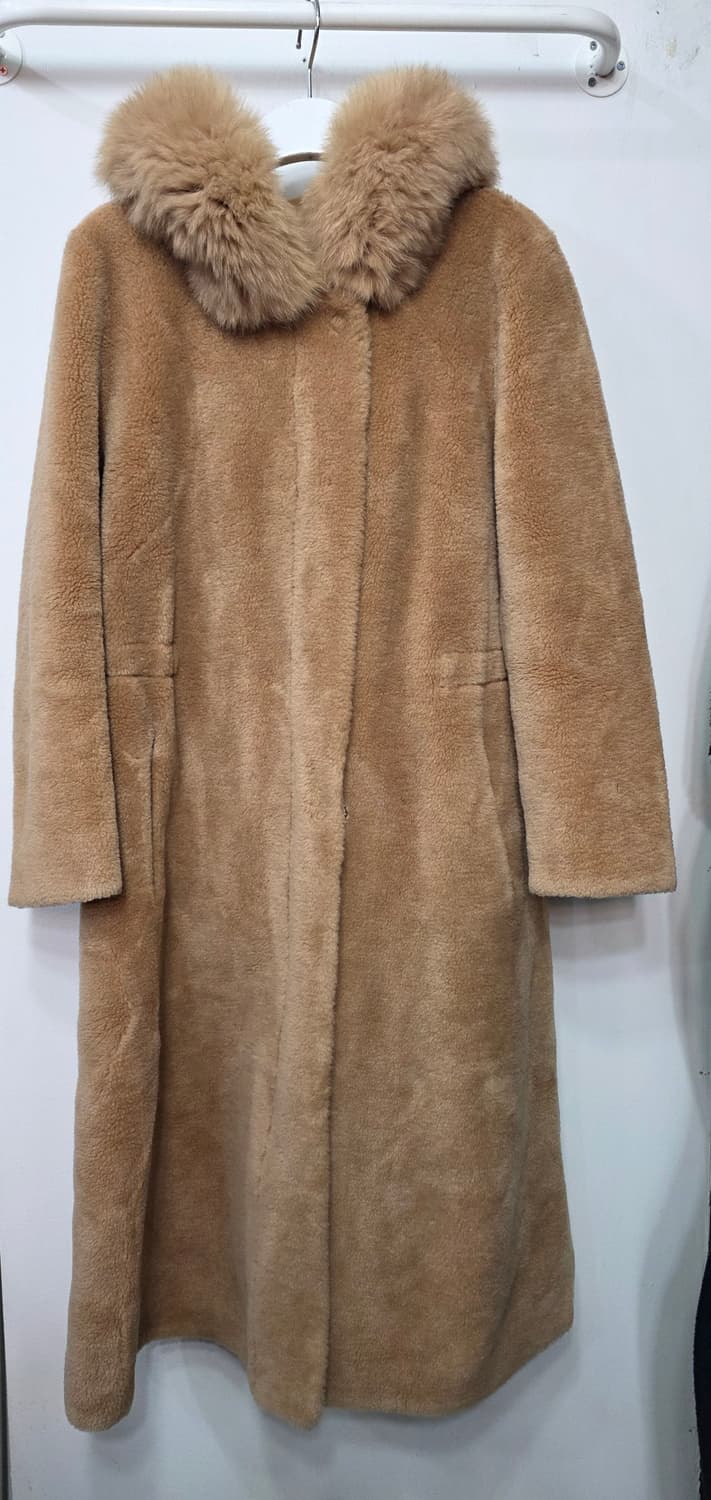 모스코나 여성 폭스퍼 후드 양모 코트 상품이미지1