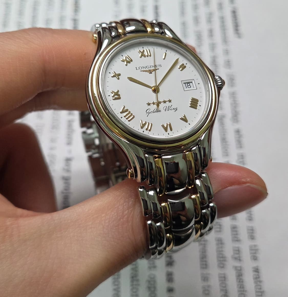 레어] 빈티지 론진 골든윙 파이브스타 화이트로만 골드콤비 브레이슬릿 ve 상품이미지5