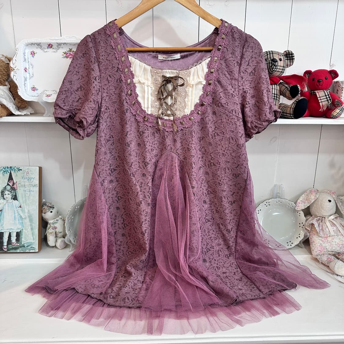 axes femme(악시즈팜) 라일락퍼플 레이스+튤 오버레이 원피스 상품이미지4