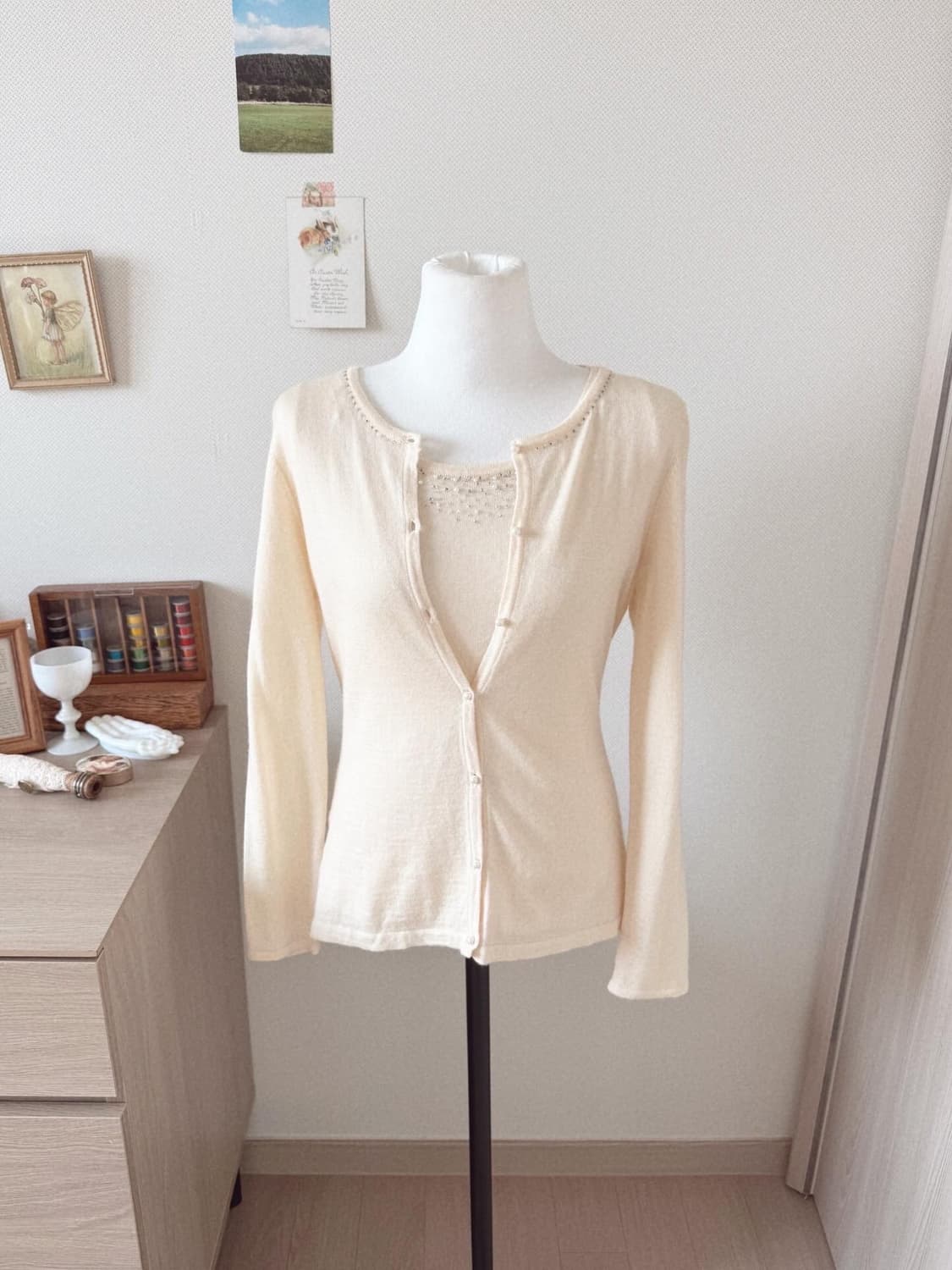 모리걸 연노랑 비즈 가디건니트 셋업 상품이미지1