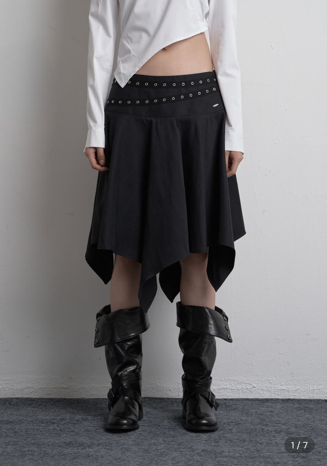 시너진 미디스커트 EYELET UNBALANCED MIDI SKIRT 상품이미지1